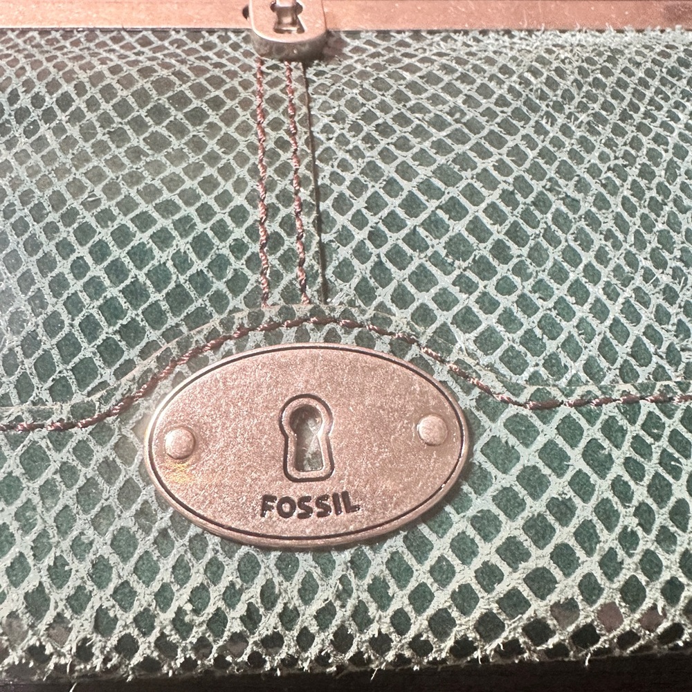 Fossil Forrest Green Python Snake Embossed Clutch… - image 3